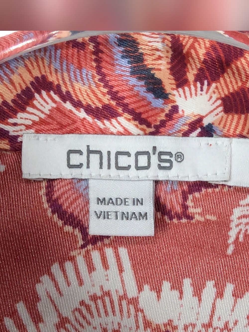 Chico's Floral Paisley Button Down Blouse Pleated Cuff Orange Multi Sz 1(8-10) - Picture 4 of 11